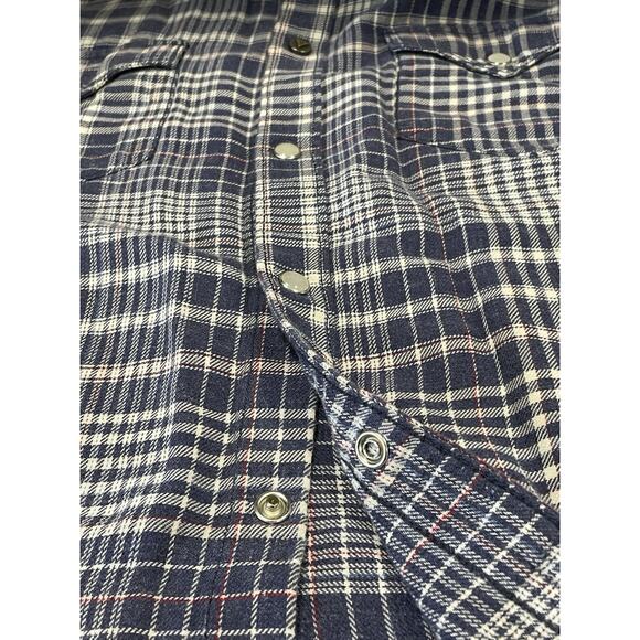 Guess LA 1981 -Blue Plaid Flannel Pearl Snap Button Up Shirt Women’s Sz Medium - Picture 9 of 16